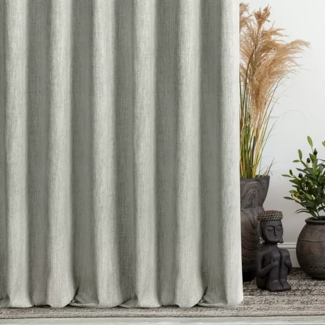 Zasłona szyta na taśmie fala beżowa z tkaniny o naturalnym splocie z efektem melanżu