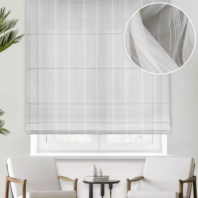 Roleta rzymska naturalna mikrosiateczka z połyskującymi pionowymi paseczkami