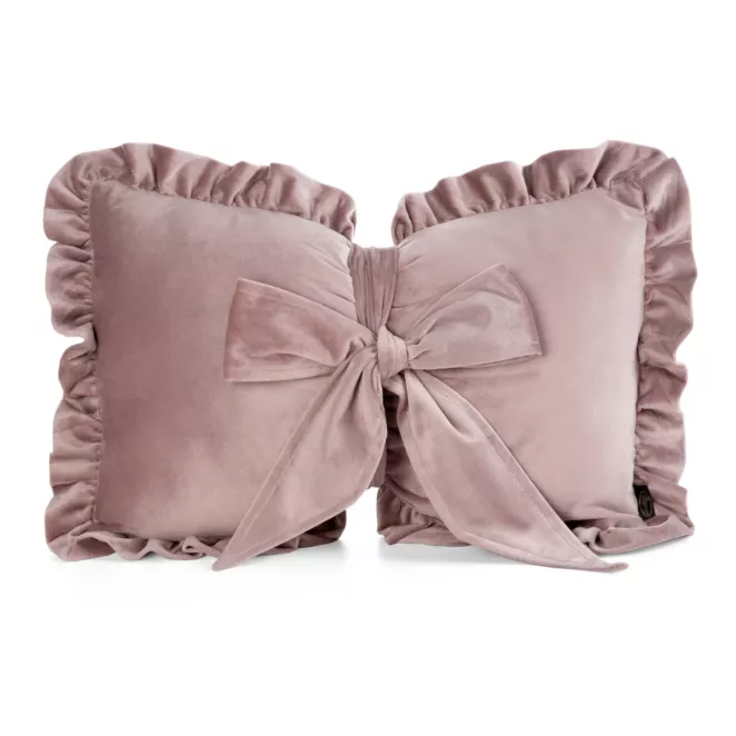 Poduszka kokarda dekoracyjna 35x55 cm welwetowa kolor pudrowy z ozdobną falbanką - KOKARDA 2 Eurofirany