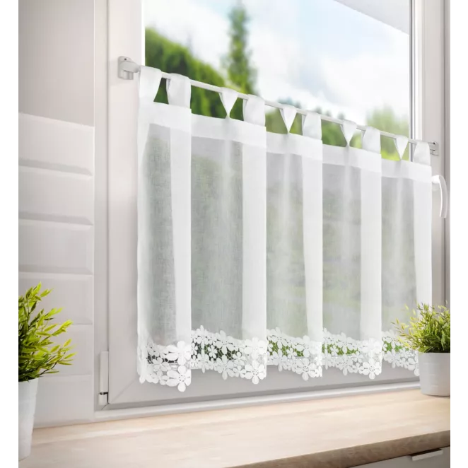 Zazdrostka biała z etaminy zdobiona haftowaną gipiurą 70x150 cm szelki - KAJA Eurofirany