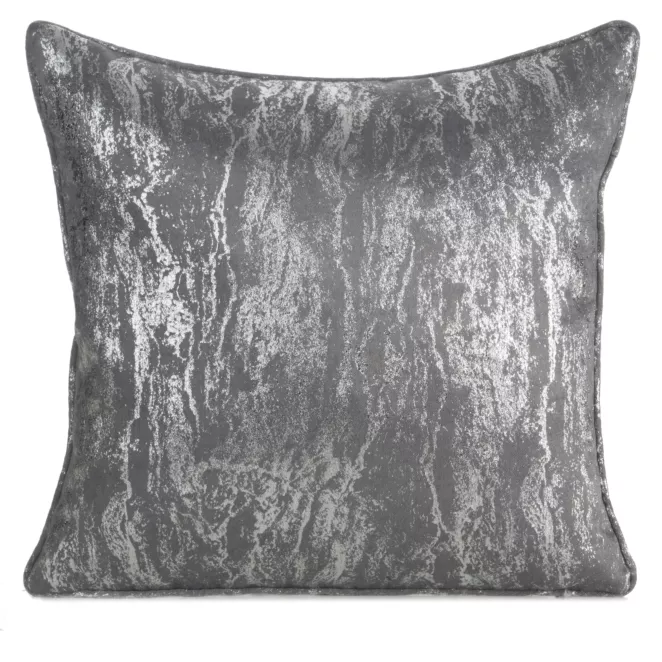 Poszewka na poduszkę 45x45 cm z przecieranym błyszczącym nadrukiem stalowo, srebrna ELISE Eurofirany