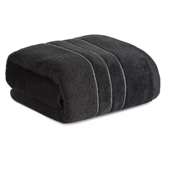 Ręcznik kąpielowy 70x140 cm bawełniany kolor czarny z welwetową bordiurą i kontrastującymi paseczkami 500 g/m2 SIBEL Eurofirany