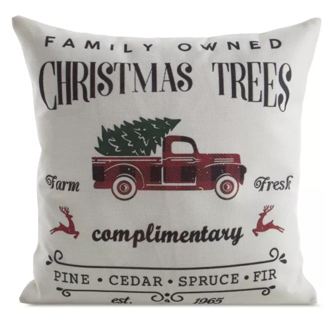 Poszewka na poduszkę świąteczna 45x45 cm kremowo, czarna z nadrukiem świątecznego auta Eurofirany
