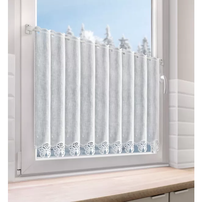 Tkanina firanowa zazdrostka z ażurowym haftem świątecznym w formie dzwoneczków Eurofirany