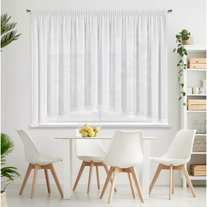 Firana typu łuk biała z szyfonu zdobiona aplikacją 400x160 cm taśma  - LORETA Eurofirany