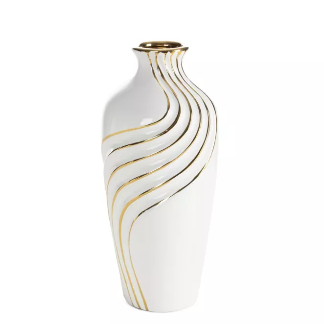 Wazon dekoracyjny biało, złoty zdobiony subtelnymi liniami 12x28 cm ESTELA Eurofirany