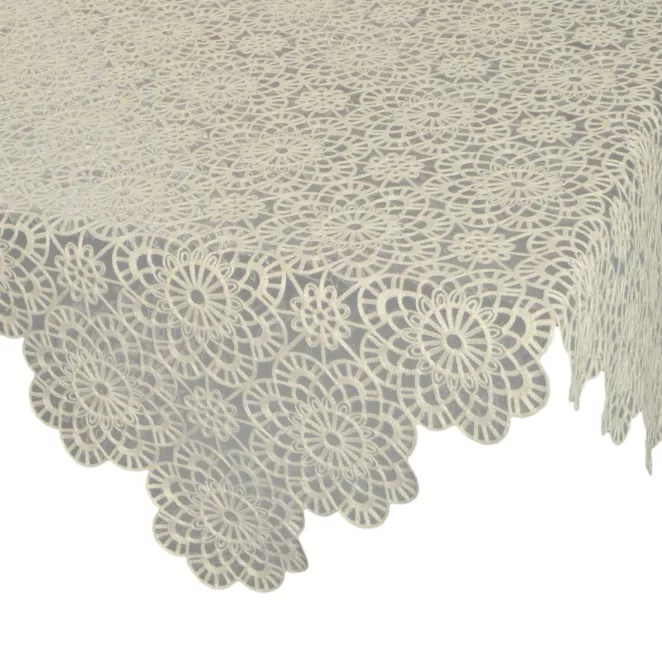 Obrus na stół  85x85 cm beżowy zdobiony haftem - IRINA Eurofirany