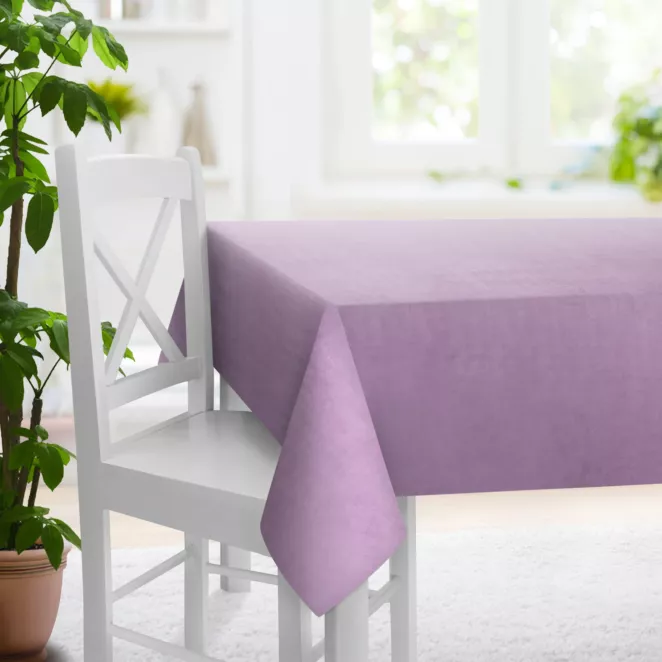Obrus szyty ENYA liliowy z miękkiej półmatowej tkaniny welwetowej