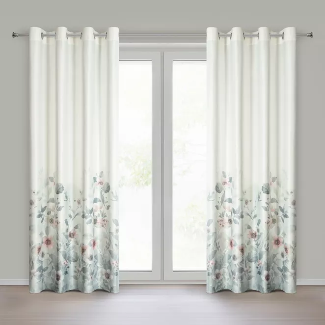 Zasłona biało srebrna welwetowa zdobiona motywem kwiatów 140x250 cm przelotka - ELIA Eurofirany
