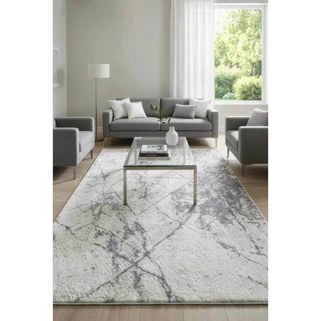 Dywan 60x100 cm kremowo, stalowy zdobiony marmurowym, artystycznym wzorem SELENA 5 Eurofirany