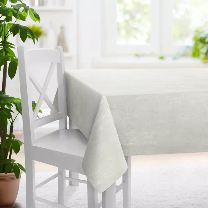 Obrus szyty naturalno srebrny tkanina o naturalnym splocie z delikatnym połyskiem