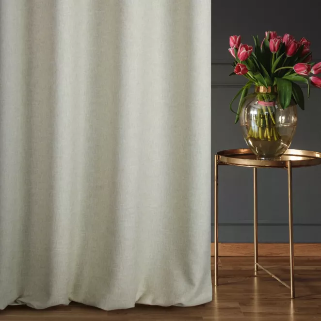 Zasłona szyta na flexach GEONOA naturalna z miękkiej tkaniny o naturalnym charakterze z widocznym ozdobnym splotem