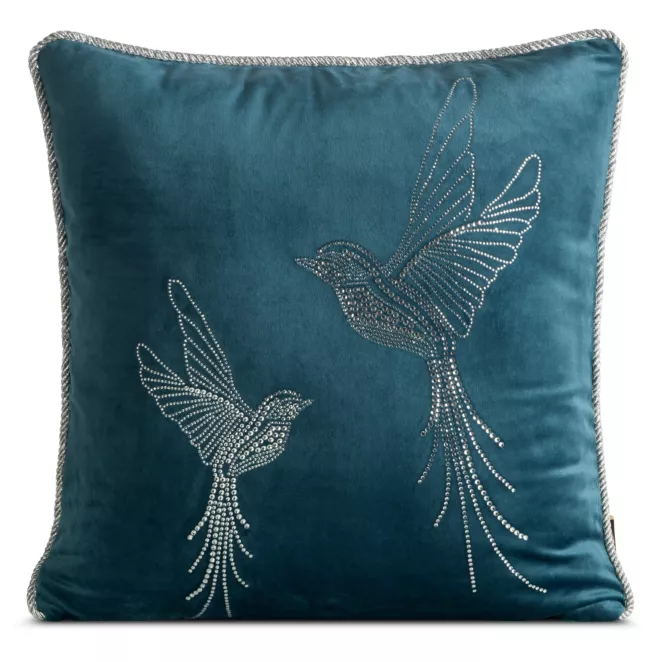 Poszewka na poduszkę 45x45 cm granatowa z welwetu zdobiona lśniącymi kryształkami BLINK Eurofirany
