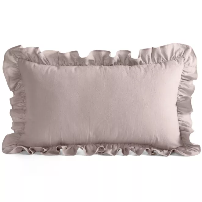 Poszewka na poduszkę 30x50 cm bawełniana z ozdobną falbanką pudrowa Eurofirany