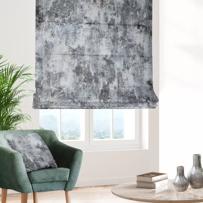 Roleta rzymska srebrno złota z welwetowej tkaniny z błyszczącym nadrukiem