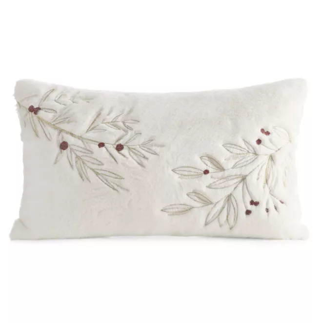 Poszewka na poduszkę świąteczna 30x50 cm kremowo, złota z przyjemnego futerka zdobiona haftem Eurofirany