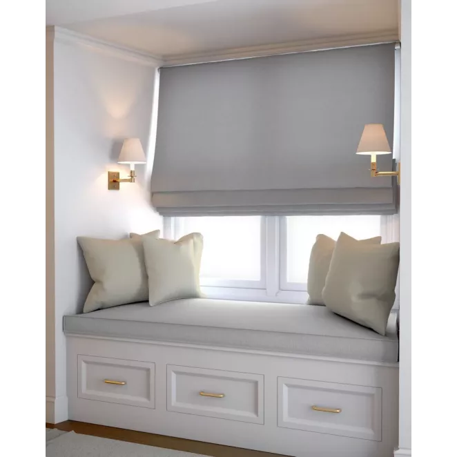 Roleta rzymska srebrna z gładkiej tkaniny typu dimout