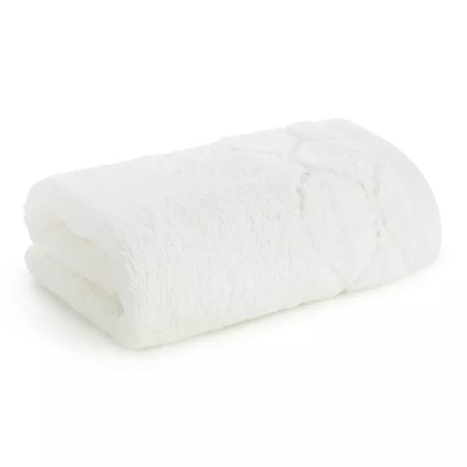 Ręcznik do rąk 30x50 cm bawełniany kolor kremowy z welwetową geometryczną bordiurą 550 g/m2 LUMIA Eurofirany