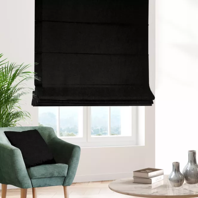 Roleta rzymska czarna z tkaniny w stylu ekologicznym
