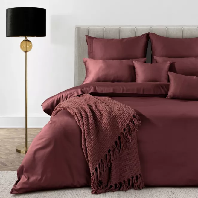 Pościel 140x200 cm komplet 2 częściowy z makosatyny bawełnianej kolor bordowy Eva Minge Eurofirany