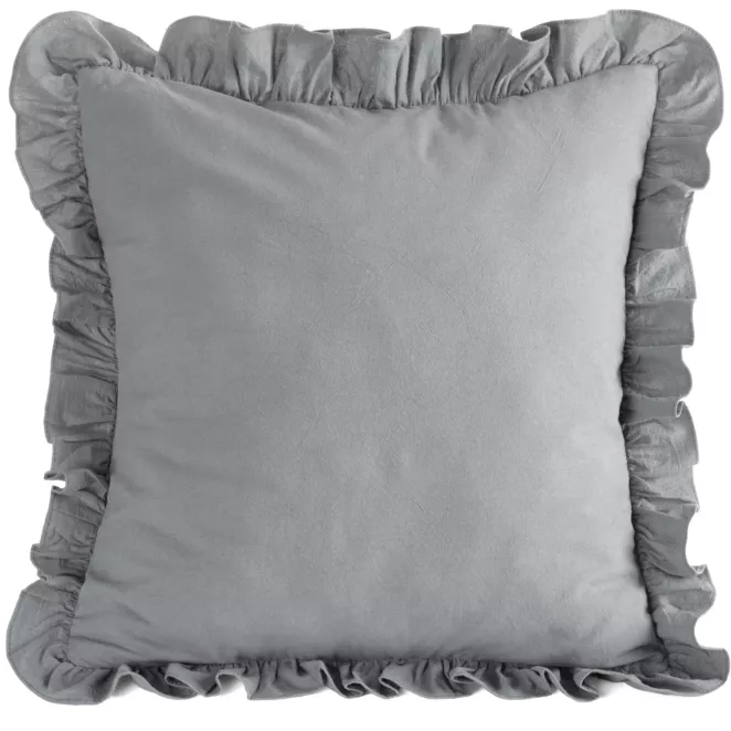 Poszewka na poduszkę 45x45 cm bawełniana z ozdobną falbanką stalowa Eurofirany