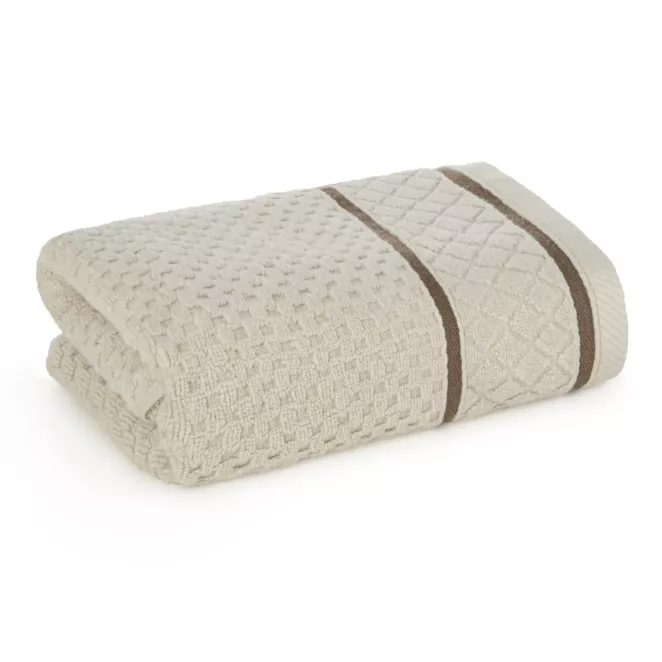 Ręcznik kąpielowy 50x90 cm bawełniany kolor beżowy o strukturze krateczki z ozdobną bordiurą 500 g/m2 FAVORI Eurofirany