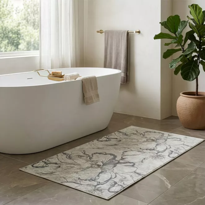 Dywan 50x80 cm szaro, kremowy z motywem kwiatów LOTUS 1 Eurofirany