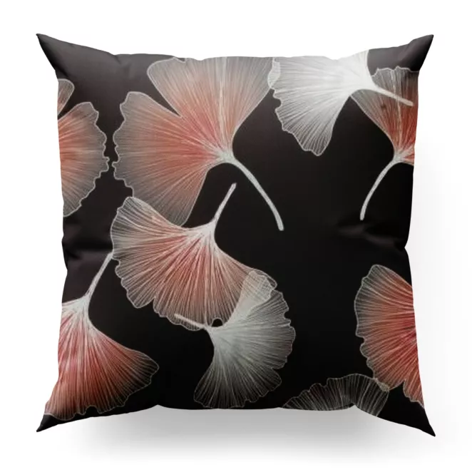 Poszewka szyta grafitowo bordowa z miękkiej tkaniny drukowanej w roślinny wzór