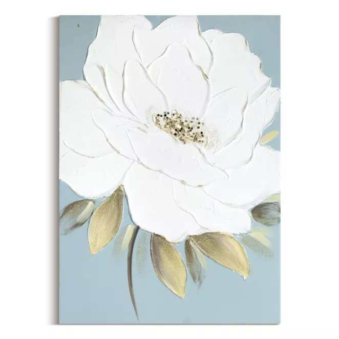 Obraz kremowy, jasnoniebieski ręcznie malowany z motywem roślinnym 50x70 cm Eurofirany