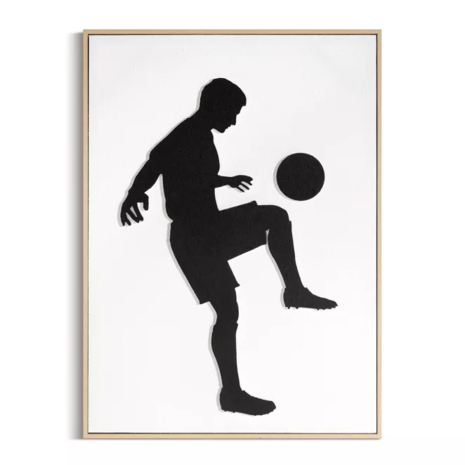 Obraz kremowo, czarny ręcznie malowany na płótnie z motywem piłkarza oprawiony w ramę 52x72 cm Eurofirany