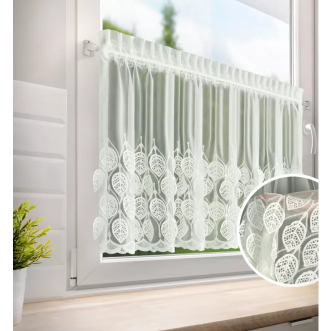 Zazdrostka kremowa z drobnej siateczki zdobiona ażurowym haftem 70x150 cm taśma - NIRA Eurofirany