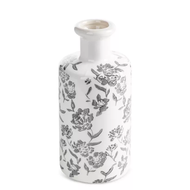 Wazon dekoracyjny biało, granatowa zdobiony roślinnym motywem 11x25 cm VIVIAN Eurofirany