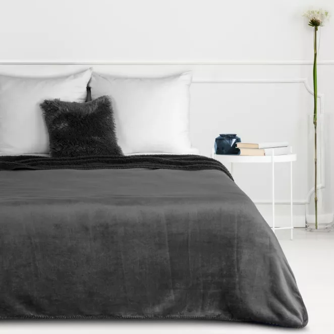 Koc  200x220 stalowy z miękkiego polaru ze strukturą baranka TEDY EUROFIRANY PREMIUM