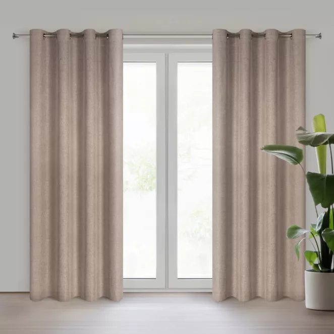 Zasłona brązowa z matowej tkaniny z widocznym naturalnym splotem 140x250 cm przelotka - ADELINA Eurofirany