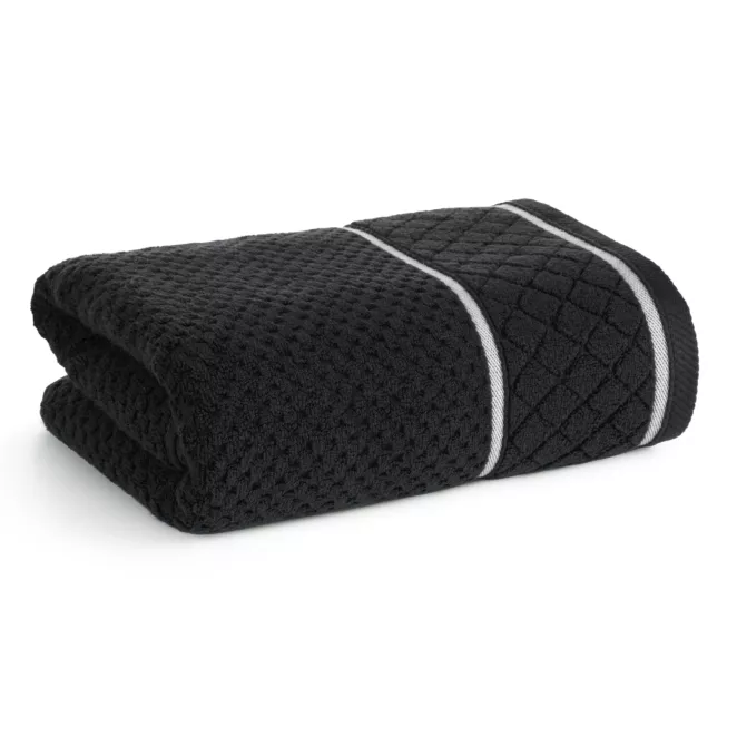 Ręcznik do rąk 30x50 cm bawełniany kolor czarny o strukturze krateczki z ozdobną bordiurą 500 g/m2 FAVORI Eurofirany