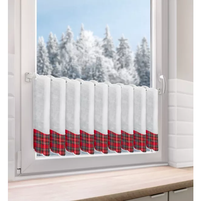 Tkanina firanowa zazdrostka z motywem świątecznej kraty  Eurofirany