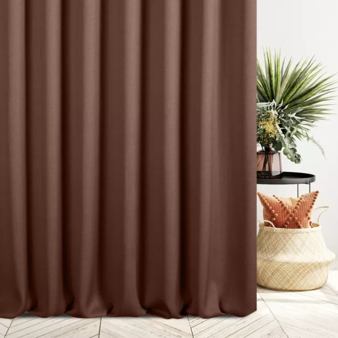 Zasłona szyta na taśmie fala ruda z tkaniny o naturalnym splocie z efektem melanżu