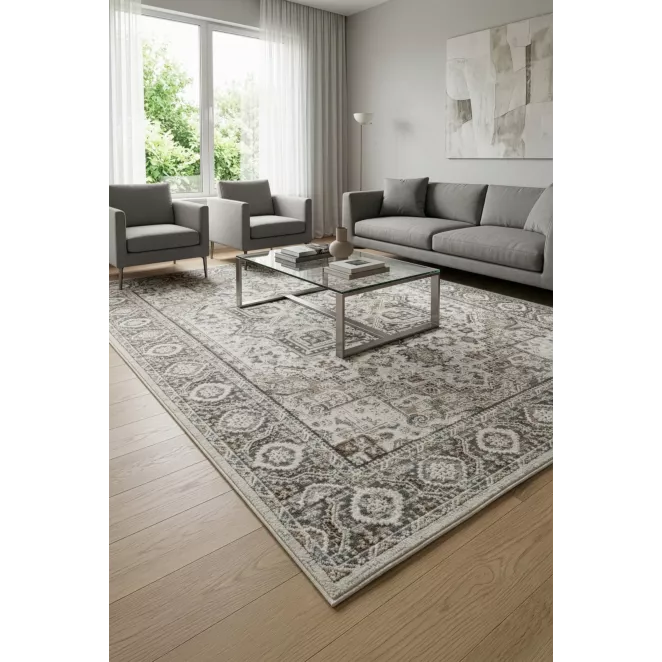 Dywan 60x100 cm kremowo, beżowy z klasycznym wzorem w stylu vintage ELORA 3 Eurofirany