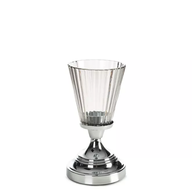 Świecznik dekoracyjny srebrno, grafitowy z szlanym złobionym kielichem średnica 12x21 cm ELIANI Eurofirany