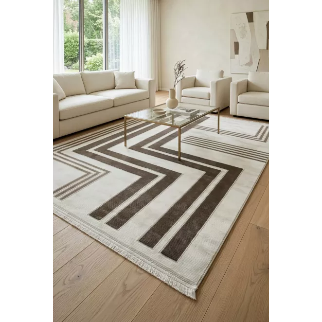 Dywan 60x100 cm biało, brązowy zdobiony motywem geometrycznym AURA 10 Eurofirany