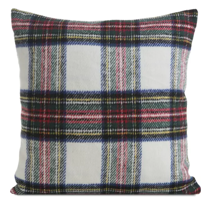 Poszewka na poduszkę świąteczna 45x45 cm kremowo, czerwona z motywem szkockiej kraty Eurofirany