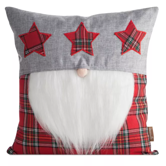 Poszewka na poduszkę świąteczna 45x45 cm czerwono, srebrna zdobiona aplikacja skrzata Eurofirany
