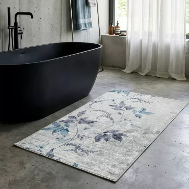 Dywan 120x160 cm kremowo, niebieski zdobiony motywem roślinnym LOTUS 6  Eurofirany