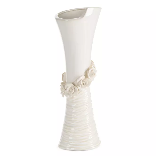Wazon dekoracyjny kremowy zdobiony kwiatami 3D 14x10x38 cm ELIANA Eurofirany