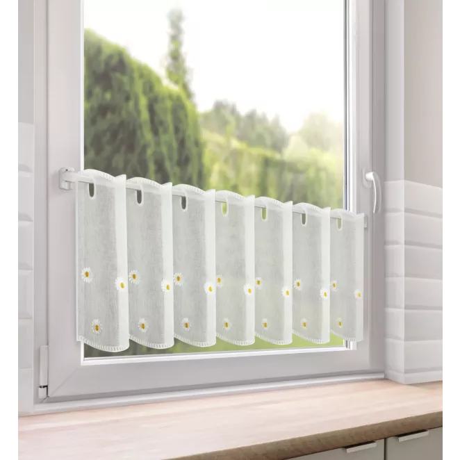 Zazdrostka biała z etaminy zdobiona haftem stokrotek 40x150 cm oczka - BELLIS Eurofirany