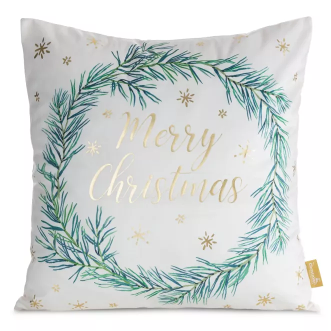 Poszewka na poduszkę świąteczna 45x45 cm welwetowa biało, szampańska zdobiona nadrukiem Eurofirany