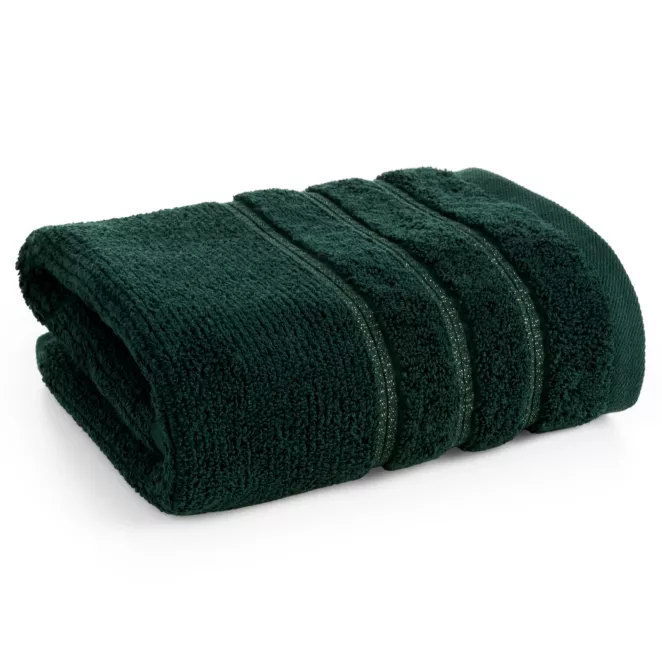 Ręcznik kąpielowy 50x90 cm bawełniany kolor ciemnozielony w błyszczące paseczki AMIRA Eurofirany