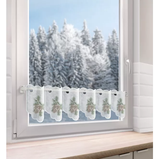 Tkanina firanowa zazdrostka zdobiona świątecznym haftem z zimowym akcentem Eurofirany