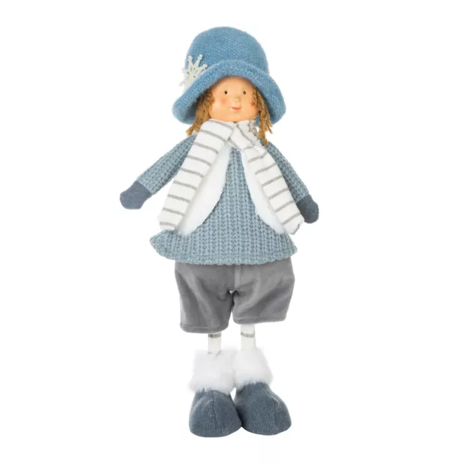 Stojąca świąteczna laleczka w niebieskim ubranku DOLL 21x13x40 cm Eurofirany