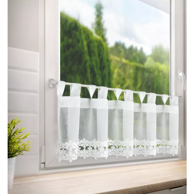 Zazdrostka biała z etaminy zdobiona haftowaną gipiurą 40x150 cm szelki - KAJA Eurofirany